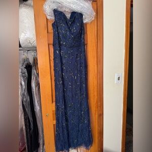 Xscape Blue Sleeveless V-neck Maxi Gown